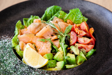 Smoked salmon salad with avocado, healthy food
