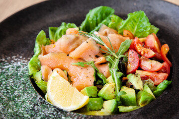 Smoked salmon salad with avocado, healthy food