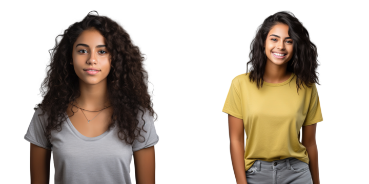 Brazilian student girl gazing sideways on a transparent background