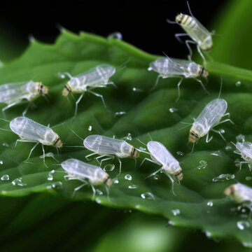 Whiteflies on cannabis leaves