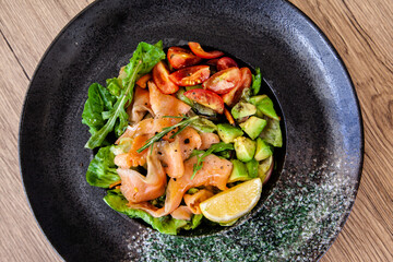 Smoked salmon salad with avocado, healthy food