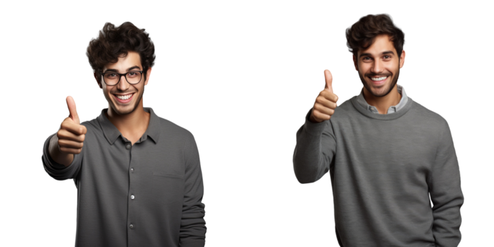 Happy young man posing with finger raised while smiling at camera against a transparent background