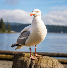 Fototapeta premium White seagull by the sea