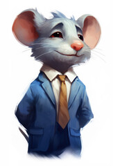 Obraz premium Anthropomorphic mouse in a blue suit and tie