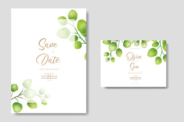 Watercolor eucalyptus wedding invitation card 