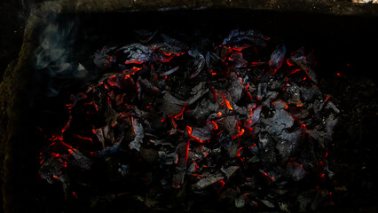 burning coconut shell coals as background