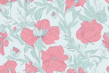 Obraz premium Pattern Watercolor vector art painting illustration flower pattern. textile, ornamental, ornate, hand-drawn, drapery, curl, watercolor, trendy, painting, repeat, fancy, elements, diverse, deco, stain