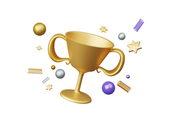 3d render, Golden Trophy champion cup isolated on transparent background, winner cup, business concept, winning prize for celebration in cartoon style, champion reward prize. 
