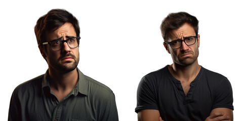 Unhappy man with glasses displaying negative expression