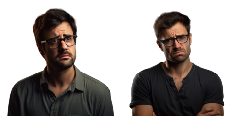 Unhappy man with glasses displaying negative expression