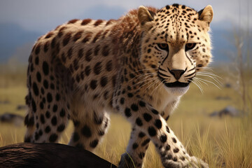 Obraz premium Young leopard in the field