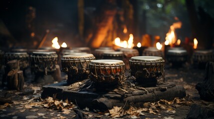 Traditional drumming metal and wood create rhythmic noise. Generative AI.