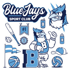 Blue Jay Mascot for College Sport in Vintage Old School Style