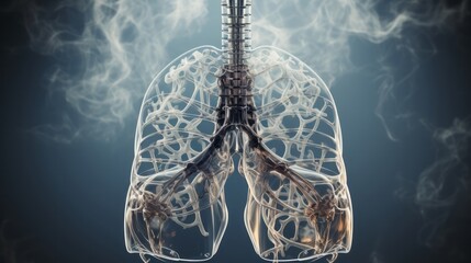 Transparent x ray shows anatomy of human lung. Generative AI. - obrazy, fototapety, plakaty