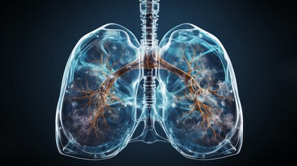 Transparent x ray shows anatomy of human lung. Generative AI.