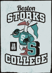 Cartoon Stork Sport Vintage College Shirt