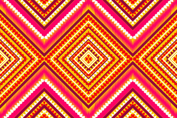 Seamless design pattern, traditional geometric flower zigzag pattern red white yellow pink brown vector illustration design, abstract fabric pattern, aztec style for print textiles 