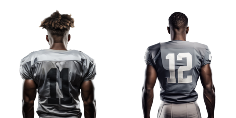 Serious football player seen from the back on transparent background