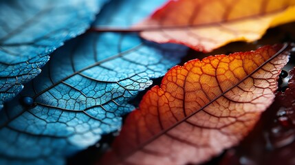 Vibrant colored leaf in macro beauty in nature autumn. Generative AI.