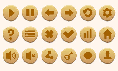 Set Of Button Icons UI Game in Stone Rock Style
