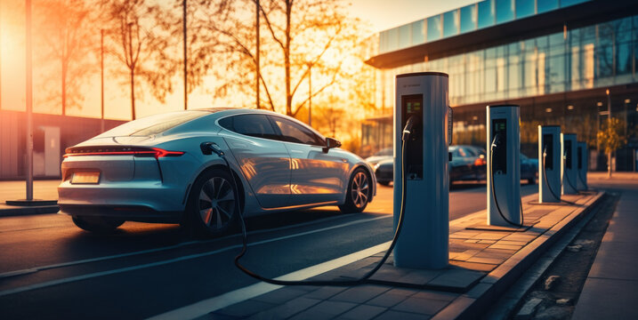 bornes de rechargement de batterie électrique pour véhicule 100% électrique, lumière du soir