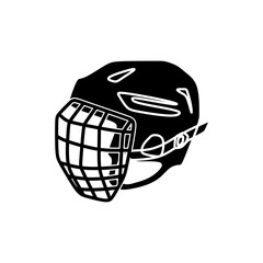 Ice hockey helmet in black fill hand drawn flat icon style. Vector illustration element template of ice hockey equipment. Stylish editable graphic resources for many purposes. 