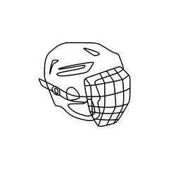Ice hockey helmet in outline hand drawn flat icon style. Vector illustration element template of ice hockey equipment. Stylish editable graphic resources for many purposes. 
