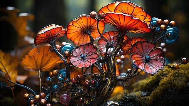 Vibrant metalwork shapes nature autumn colors with precis. Generative AI.