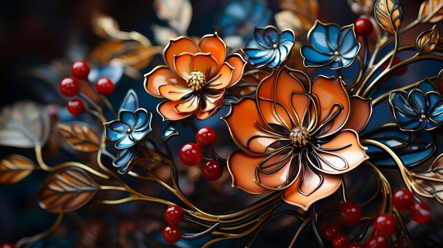 Vibrant metalwork shapes nature autumn colors with precis. Generative AI.