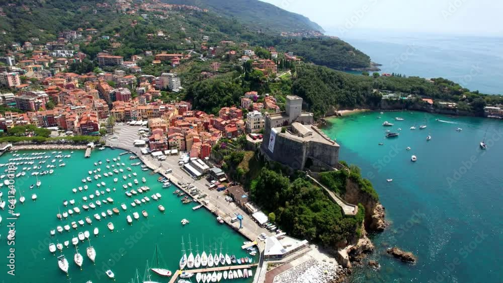 Wall mural italy, liguria. famous golf of poets and scenic town lerici with medieval castle and nice beaches. p