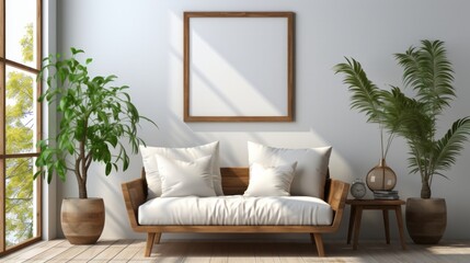 Vintage retro cozy white room home decoration wood poster. Generative AI.