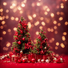Fototapeta na wymiar キラキラした背景にクリスマスツリーとギフトイメージ
