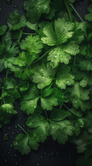 Fresh bunch of cilantro with water drops background - coriander - generative ai