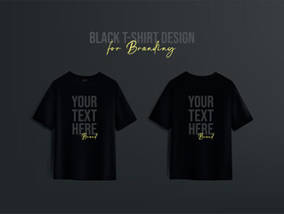 Black t-shirts with copy for brand and marketing.