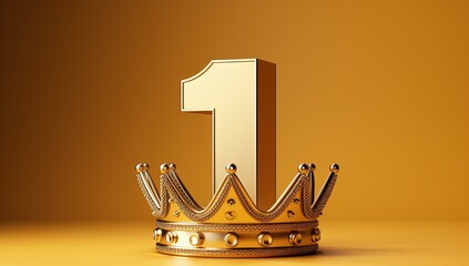 Crown with number one on orange background.
