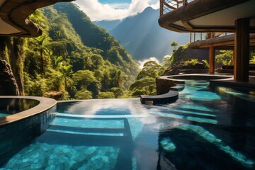 Infinity swimming pool in a luxurious tropical resort or villa