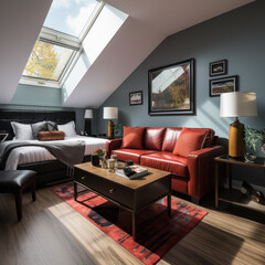 smallest lodge room modern style gray walls red
