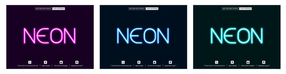Neon style editable light text effect pack