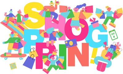 ショッピングを楽しむ人物のセット