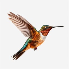 Flying hummingbird isolated on white background