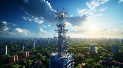 Obraz premium Wireless high speed internet 5G global network technology. Generative AI.