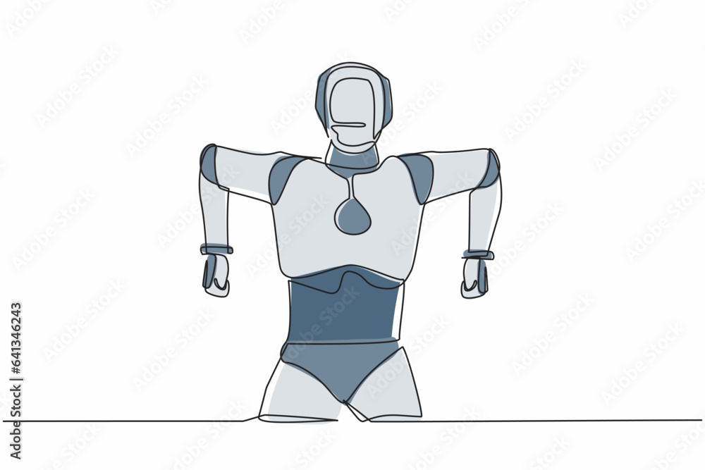 Aufkleber continuous one line drawing robot standing with angry gesture. emotional in rage. feeling anger. hum