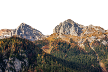 Mountain peaks of Italian Alps isolated on white or transparent background. Png. Brenta Dolomites seen from the Lake Tovel. National Park of Adamello Brenta. Trentino Alto Adige, Trento, Italy, Europe
