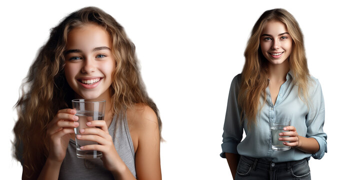 Smiling teenage girl drinking water