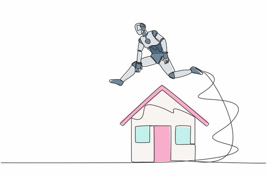 robot jumping over house, line art clip art preview