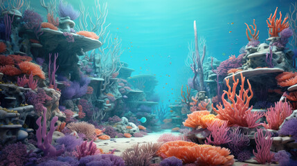Sea Reef , Multicolored Coral and Fish , Coral Fish Drawing Imitation, Abstract Generative AI Illustration