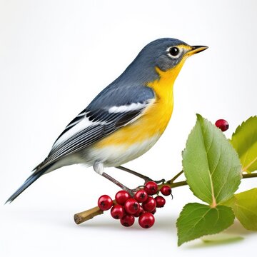 Northern parula bird isolated on white background.