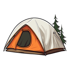 Camping in the Woods, tent with forest Illustration
