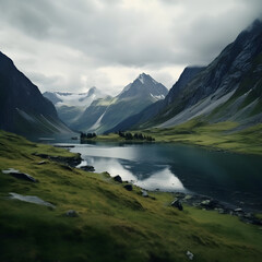 Fototapeta premium Mountain landscape with a lake