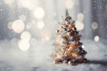 Fototapeta na wymiar Blurred background with a Christmas tree on the side
